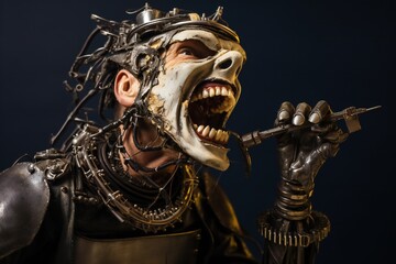 Aufkleber - Funny and scary laughing cyborg, with empty copy space Generative AI 