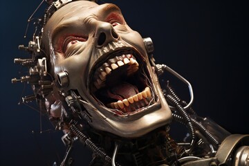 Aufkleber - Funny and scary laughing cyborg, with empty copy space Generative AI 