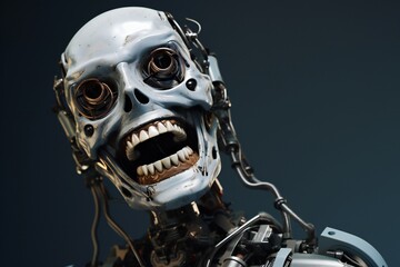 Aufkleber - Funny and scary laughing cyborg, with empty copy space Generative AI 