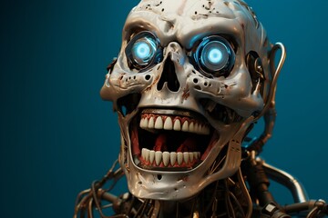 Aufkleber - Funny and scary laughing cyborg, with empty copy space Generative AI 