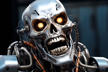 Aufkleber - Funny and scary laughing cyborg, with empty copy space Generative AI 