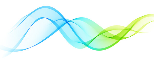 Abstract Design Element Light Blue and Green Transparent Wave Line Isolated on White Background.