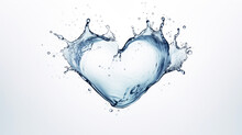 Closeup Of Water Splash Showing A Heart In Water Isolated On White Background