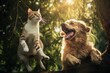 © Teps - Dogs and cats play in the garden.