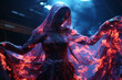 © deagreez - Generative ai creative collage of charming gorgeous lady in fiery gown dance for magical ritual