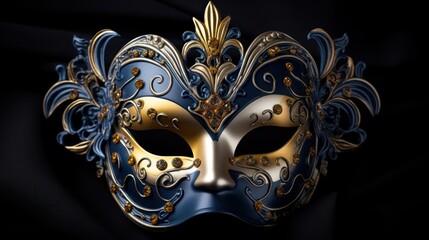  royal design of the carnival mask , gold with navy blue ,black background 