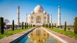 Scenic view of the iconic Taj Mahal in Agra, India, from ground level