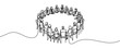 © dariachekman - group of people sitting in a circle for a discussion or meeting drawn by one line. Vector illustration