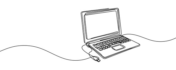 Wall Mural - drawing of laptop in one line style isolated. Vector illustration
