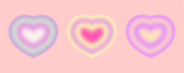 Wall Mural - Blur Heart set tunnel gradient y2k. Aesthetic gradient with heart shape for valentines day. Vector illustartion