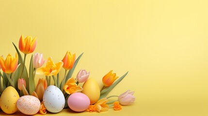 Vibrant Easter Background: Eggs and Flowers