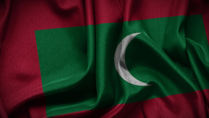 Wall Mural - 3d illustration flag of Maldives. Close up waving flag of Maldives.