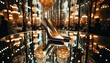 A pair of high-heeled shoes suspended in a room of mirrors, creating an infinite reflection