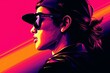 Generative AI image of Synthwave / Electronic - solo woman, cricket player, women's cricket, vector