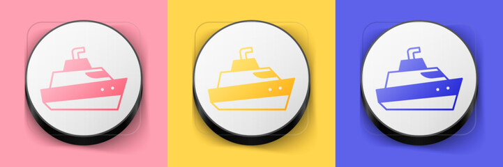 Canvas Print - Isometric Speedboat icon isolated on pink, yellow and blue background. Square button. Vector