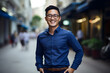 portrait of an asian business man with glasses on bokeh background