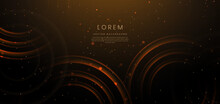 Abstract Gold Circles Lines And Lighting Glowing Particles On Dark Brown Background.