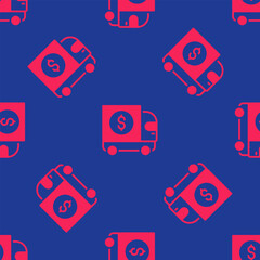 Wall Mural - Red Armored truck icon isolated seamless pattern on blue background. Vector