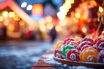 Poster - colorful candy sweets on christmas market