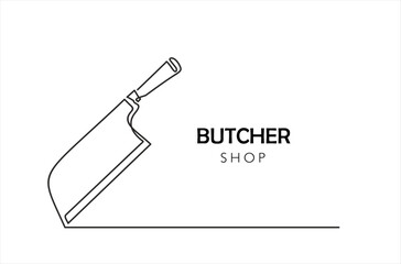 Butcher shop. Butcher knife, cleaver one line continuous drawing. Kitchen tools continuous one line illustration. Vector minimalist linear illustration.