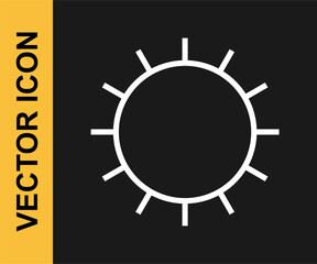 Poster - White line Sun icon isolated on black background. Vector