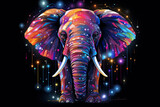 Fototapeta Zwierzęta - Colorful neon elephant with abstract cosmic background