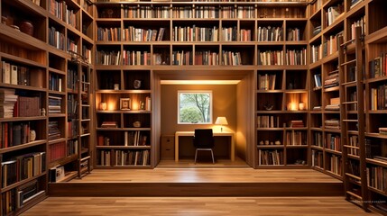 Wall Mural - A literary office with faux bookshelf walls that actually serve as hidden storage spaces.