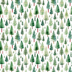 Wall Mural - Pretty watercolour style seamless repeating pattern of christmas trees, great for stationery and fabric.