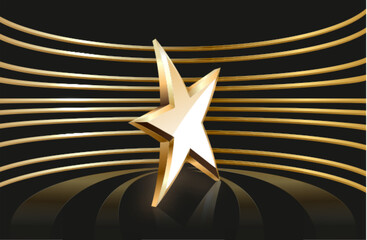 Wall Mural - Award ceremony background with 3d gold star element and glitter light effect decoration.