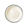 a glass of fresh white milk top view isolated on a transparent background