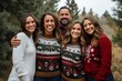 © aicandy - A Group of Friends Embracing the Holiday Spirit in Their Matching Christmas Sweaters