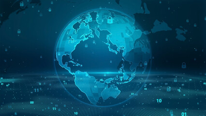 Wall Mural - digital business technology security sphere map background