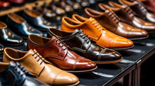 men's leather shoes are sold on the shelves in the store. ai generative