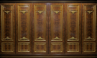 Wall Mural - Classic wall of oak gold wood panels