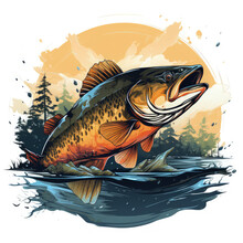 Watercolor Fishing Artwork Illustration, Generative Ai