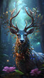 Deer in the woods with magical view ai generative image