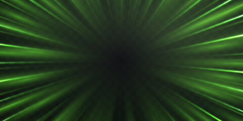 Radial speed rays, light neon flow, zoom in motion effect, green glow speed lines, colorful light trails, perspective stripes Abstract background, vector illustration.