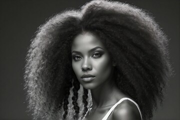 Beautiful stylish athletic young Afro-American woman with curly hair, portrait