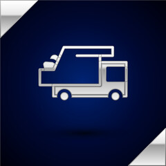 Poster - Silver Garbage truck icon isolated on dark blue background. Vector