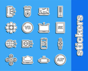 Canvas Print - Set line Ar, augmented reality, Smartwatch, Tablet with text 5k, Laptop, Virtual, Processor, Smartphone, mobile phone and icon. Vector