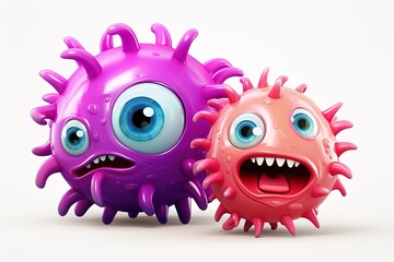 two cute cartoon bacteria or virus isolated on white background