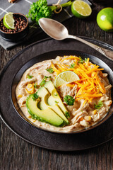 Poster - white chicken chili with cheese, avocado in bowl