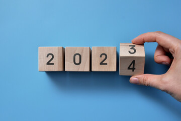 Wall Mural - 2024 - numbers on wooden cubes. The coming of the new year 2024