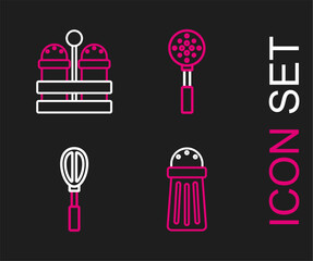 Poster - Set line Salt, Kitchen whisk, Spatula and and pepper icon. Vector