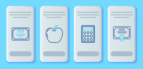 Wall Mural - Set line Apple, Calculator, Certificate template and icon. Vector