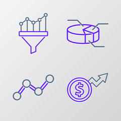 Sticker - Set line Financial growth dollar, Graph chart infographic, Pie and Sales funnel with icon. Vector