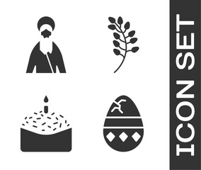 Sticker - Set Cracked egg, Jesus Christ, Easter cake and candle and Willow leaf icon. Vector