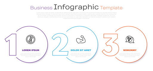 Poster - Set line No alcohol, Bodybuilder muscle and Sleepy. Business infographic template. Vector