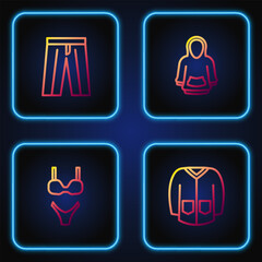 Poster - Set line Sweater, Swimsuit, Pants and Hoodie. Gradient color icons. Vector