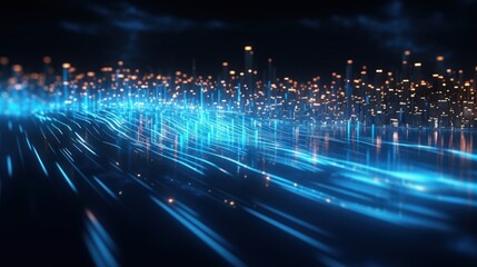 Aufkleber - Cyber hi-tech. Futuristic Big data stream. Motion of digital data flow. Data transmission channel 3D illustration. Business analytics presentation